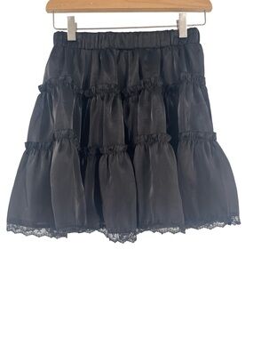 Grace Karin Black Tiered Mini Skirt with Lace Hem